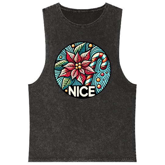 Festive Poinsettia Holiday Patch Mineral Wash Tank Tops