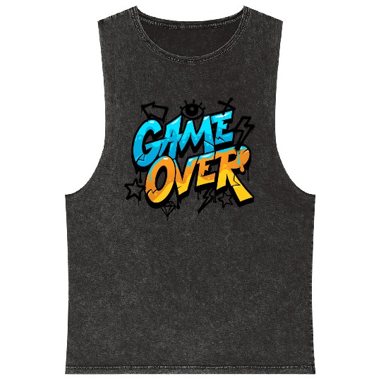 Blue and Yellow Graffiti Game Over Mineral Wash Tank Tops