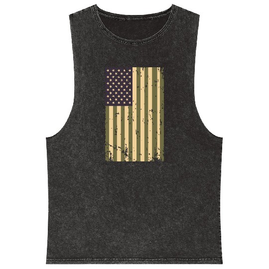 Camouflage US Flag Mineral Wash Tank Tops