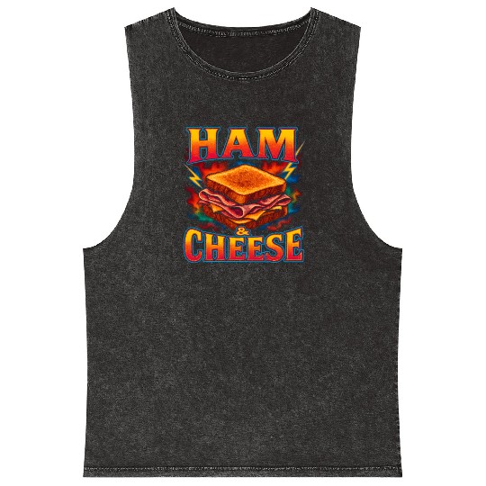 Ham And Cheese Sandwich Favorite Food Weird 90s Mineral Wash Tank Tops