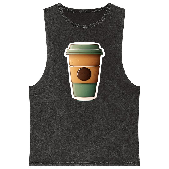Coffee Cup with Eco-Friendly Green Lid Mineral Wash Tank Tops