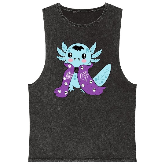 Cute Blue Vampire Axolotl Mineral Wash Tank Tops