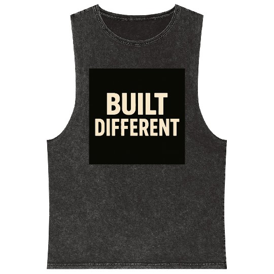 Empowering Built Different Motif Mineral Wash Tank Tops