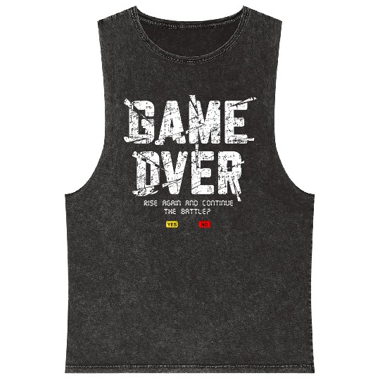 Game Over Rise Continue Banner Mineral Wash Tank Tops