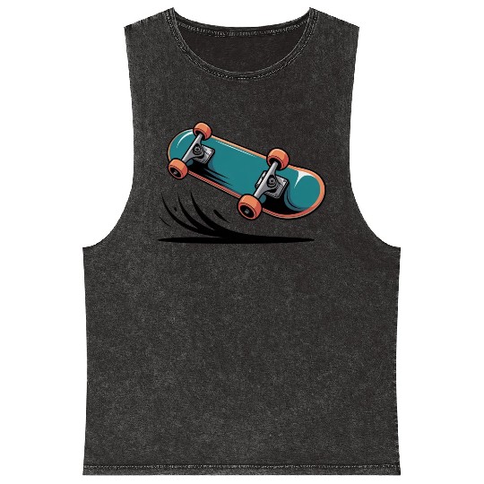Skateboard in Motion Illustration Mineral Wash Tank Tops