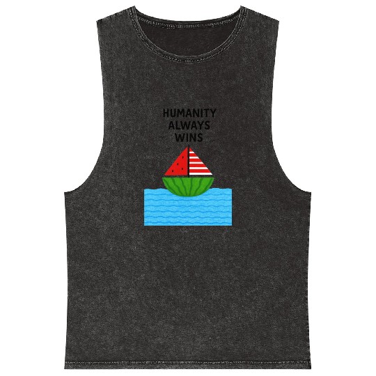 Watermelon Sailboat with Humanity Wins Quote Mineral Wash Tank Tops