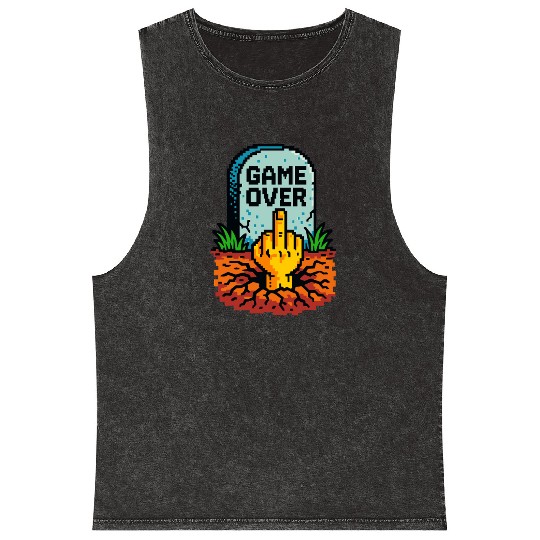 Retro Game Over Pixel Art Funny Gamer Design Mineral Wash Tank Tops