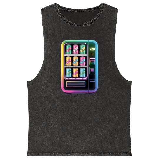 Y2K Cyber Vending Machine with Iridescent Drinks Mineral Wash Tank Tops
