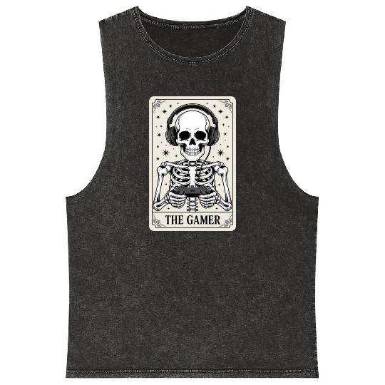 Tarot Card Skeleton Video Game Halloween Gamer Mineral Wash Tank Tops