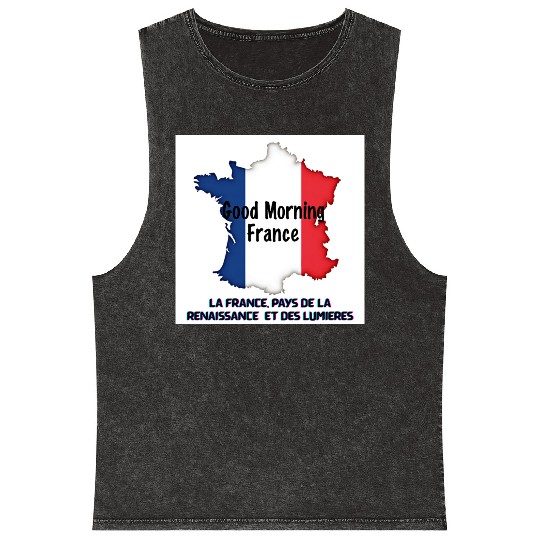 Map of France with Greeting Text Mineral Wash Tank Tops