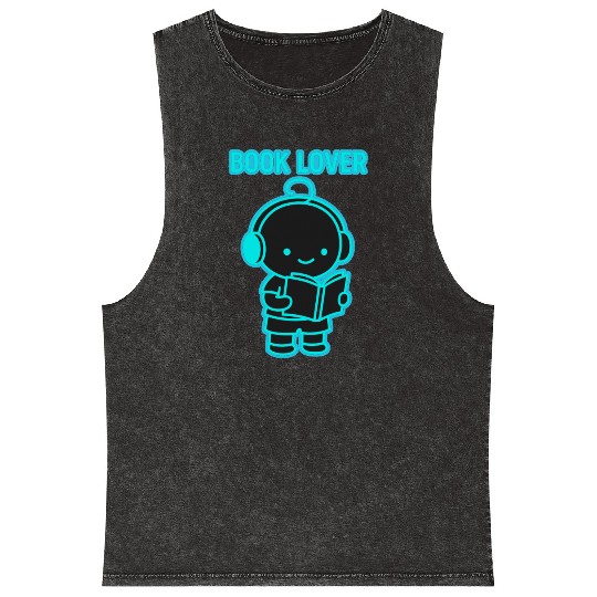 Neon Book Lover Character Mineral Wash Tank Tops