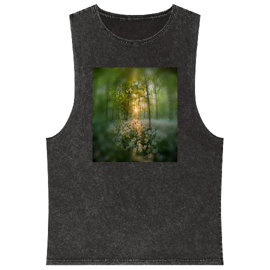 Sunlit Forest with Wildflowers Mineral Wash Tank Tops