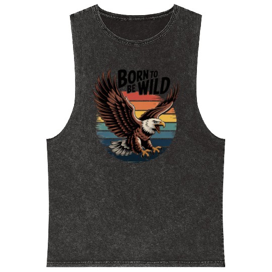 Born to Be Wild Eagle Illustration Mineral Wash Tank Tops
