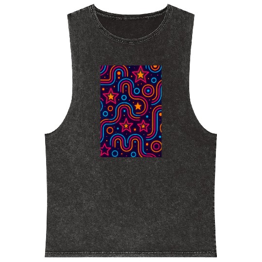 Neon Starburst Cosmic Pattern Mineral Wash Tank Tops