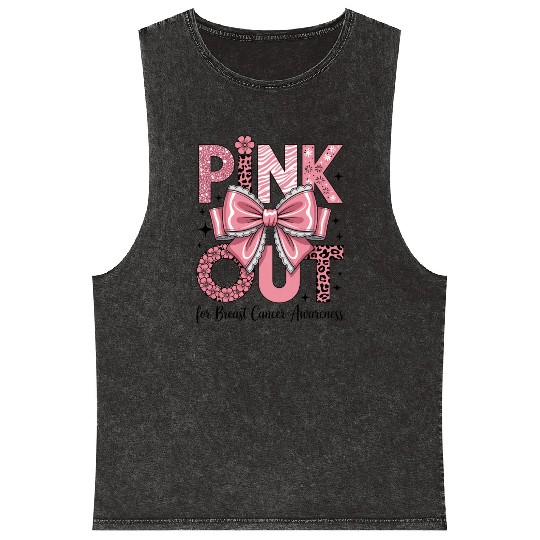 Pink Out Breast Cancer Awareness Coquette Bow  Mineral Wash Tank Tops
