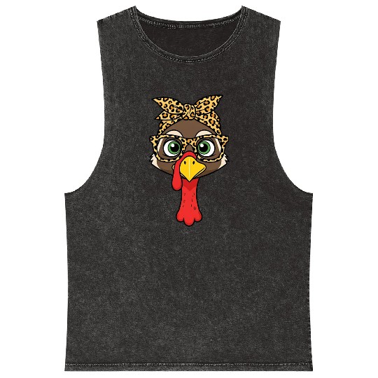Leopard Print Turkey with Glasses and Headscarf Mineral Wash Tank Tops
