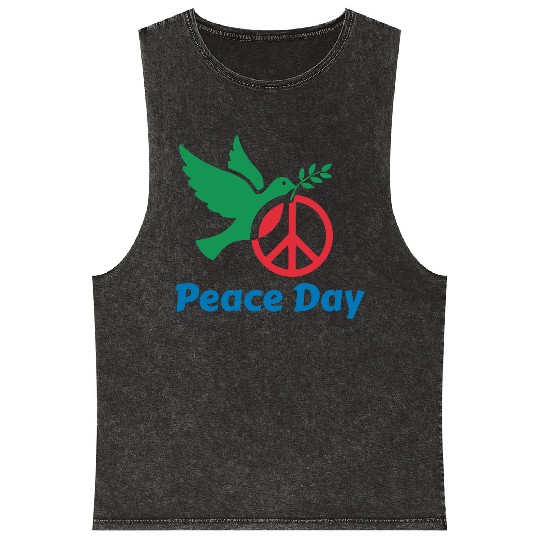 Peace Day Dove with Olive Branch Mineral Wash Tank Tops