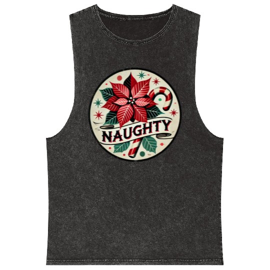 Festive Poinsettia Naughty Holiday Design Mineral Wash Tank Tops