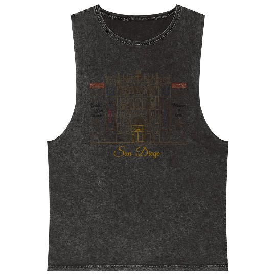 San Diego Museum of Arts Illustration, hand drawn Mineral Wash Tank Tops