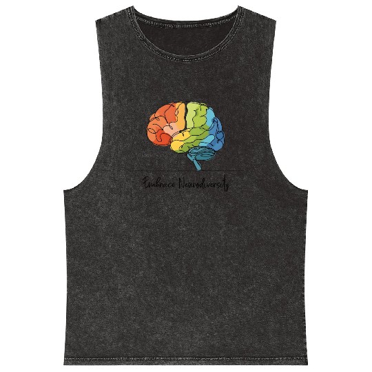Embrace Neurodiversity - Line Art Rainbow Brain Mineral Wash Tank Tops
