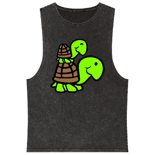 2 turtles piggyback mummy daddy child riding cute Mineral Wash Tank Tops