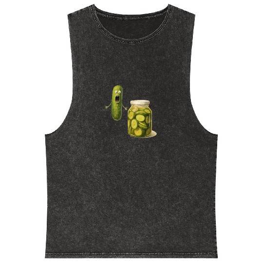 Whimsical Pickle Cucumber Character Mineral Wash Tank Tops