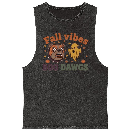 Fall vibes | Halloween Bulldog Ghost  Mineral Wash Tank Tops