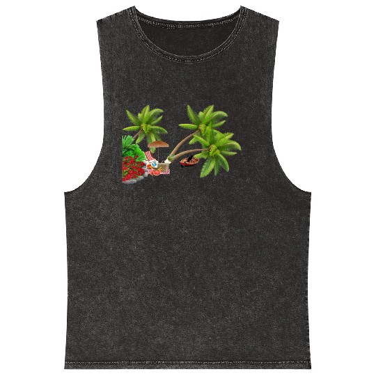Tropical Island Paradise Scene Mineral Wash Tank Tops