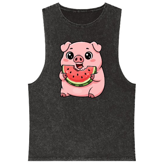 Sweet pig watermelon summer fruit vacation farm Mineral Wash Tank Tops