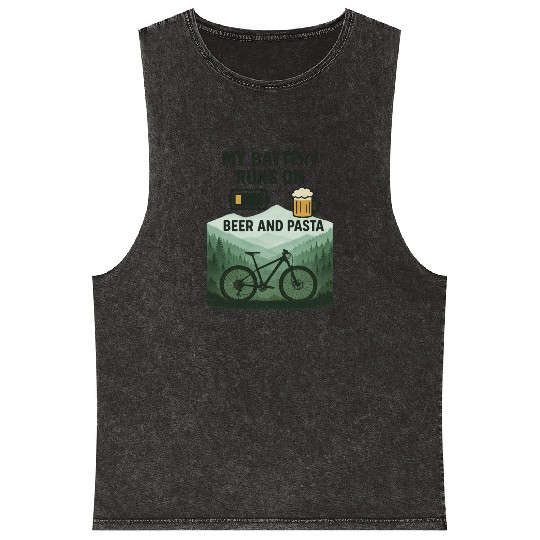 Battery Icon with Beer and Pasta Theme Mineral Wash Tank Tops