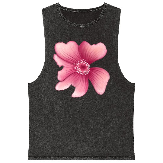 Elegant Pink Hibiscus Floral Design Mineral Wash Tank Tops