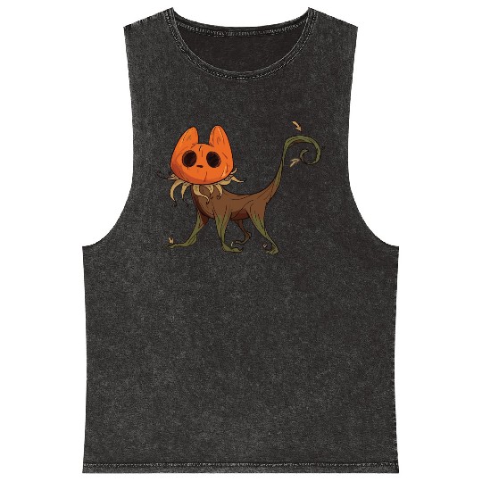 Whimsical Jack-o'-Lantern Cat Hybrid Mineral Wash Tank Tops