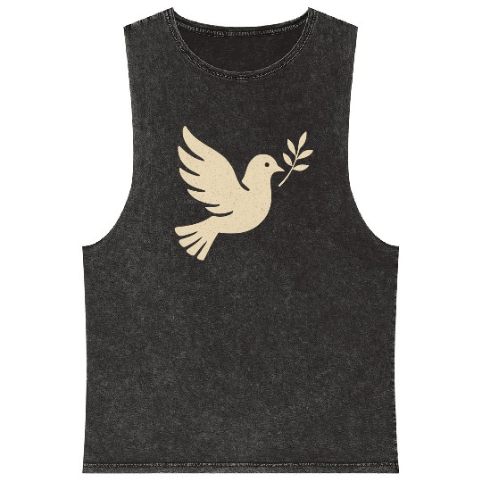 Elegant Dove with Olive Branch Design Mineral Wash Tank Tops