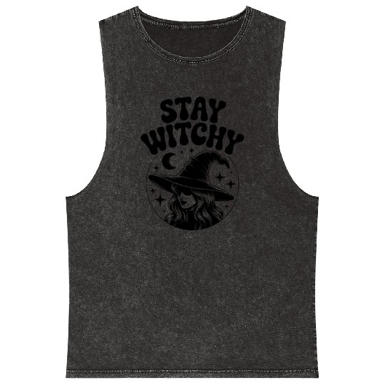 Stay Witchy - Sarcastic Halloween Witch Design Mineral Wash Tank Tops