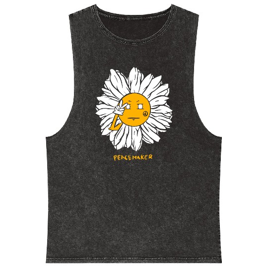 Peaceful Daisy Sunflowers Design Mineral Wash Tank Tops