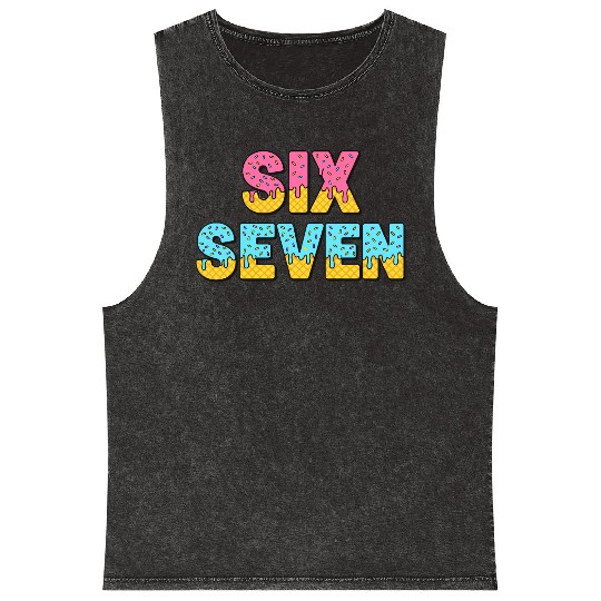 67 Six Seven Meme Funny Ice Cream Drip Waffle Cone Mineral Wash Tank Tops