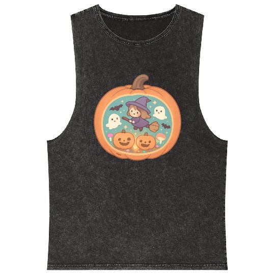 Halloween Kids Friendly Ghost Mineral Wash Tank Tops Artwork