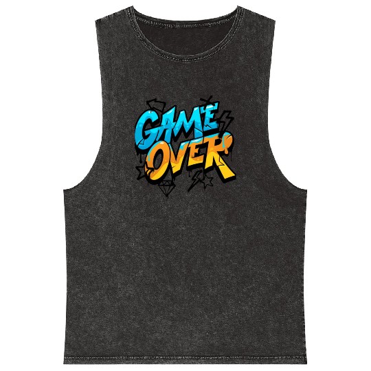 Graffiti Style Game Over Design Mineral Wash Tank Tops