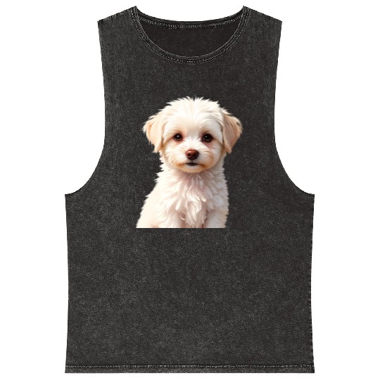 Adorable White Puppy Portrait Design Mineral Wash Tank Tops