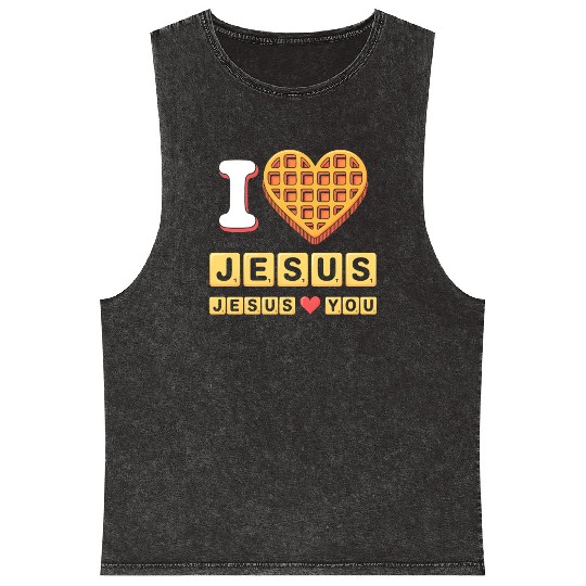 I Love Jesus Christian Breakfast Waffle Heart Mineral Wash Tank Tops