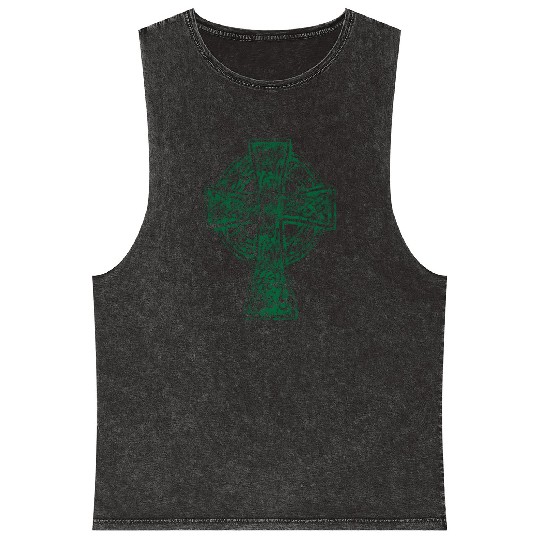 Classic Vintage Style Celtic Cross Crucifix Mineral Wash Tank Tops