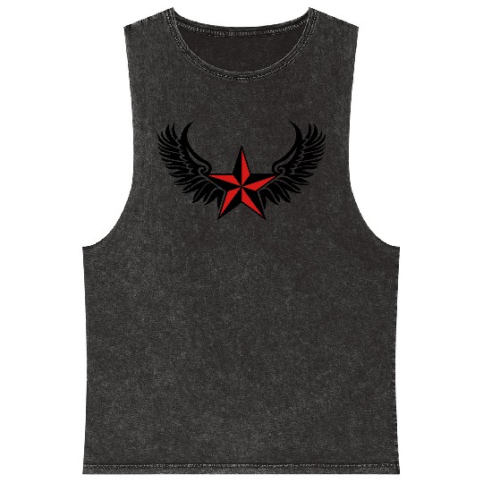 Nautical Star Wings, Tattoo Style, Protection Sign Mineral Wash Tank Tops