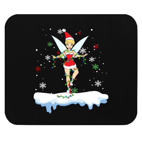 Disney Santa Tinker Bell Christmas Lights Mouse Pads, Peter Pan Tinker Bell Snow Mouse Pads