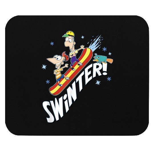 disneys Phineas And Ferb Swinter Snowboarding Shot Mouse Pads