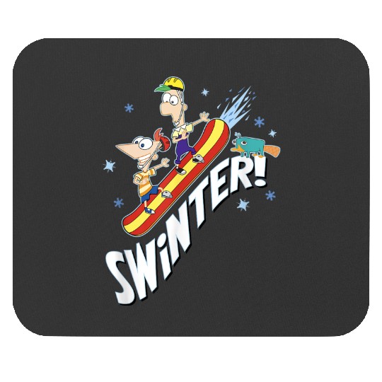 disneys Phineas And Ferb Swinter Snowboarding Shot Mouse Pads