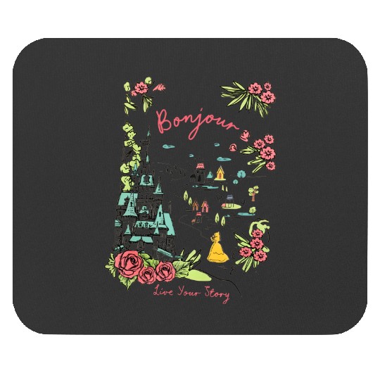 Disney Castle Belle Princess Bonjour Rose , Beauty and the Beast Floral Tee, Magic Kingdom Disneyland Family Holiday 2024 Trip Mouse Pads
