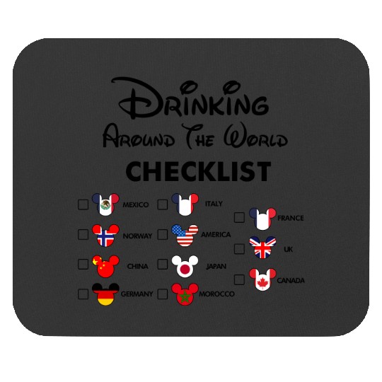 Mickey Beer Minnie Front and Back, Epcot Drinking Around The World , Drinking Around the world checklist, Disney Couple s Mouse Pads