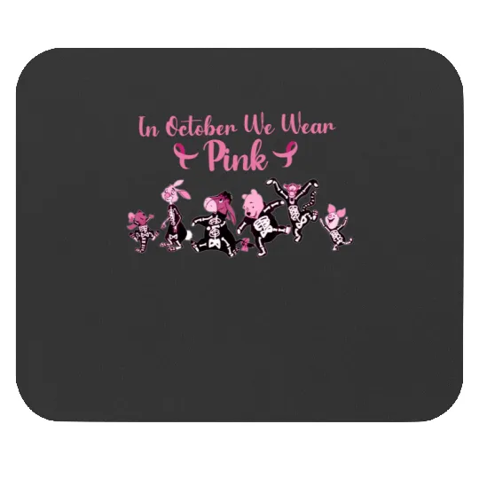 Winnie The Pooh In October We Wear Pink Mouse Pads, Disney Pooh Breast Cancer Warrior Mouse Pads