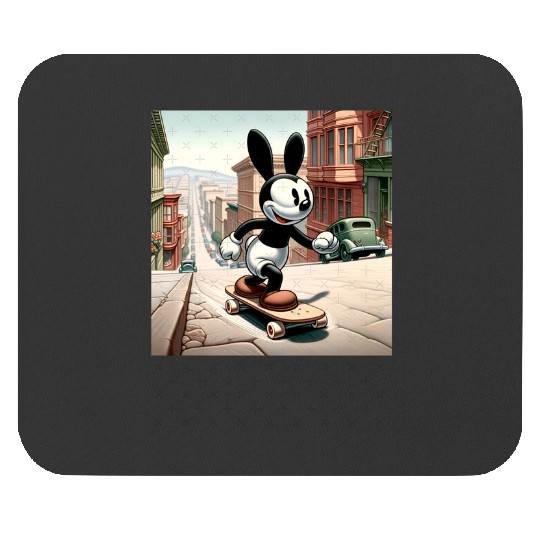 Oswald the Lucky Rabbit is Skateboarding in downtown San Francisco  SALE!! Mickey Retro Disney Shirt, Mickey Checkered Shirt, Vintage Disney, Retro Mickey, Mickey Gift S-5XL Mouse Pads