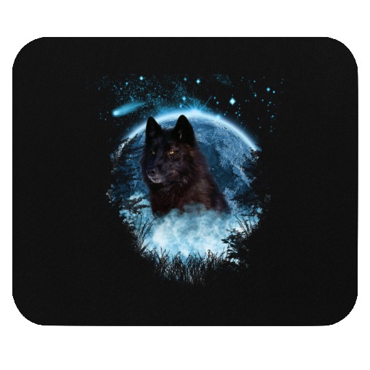 Black Wolf Bl Moon Full Scape Mouse Pads